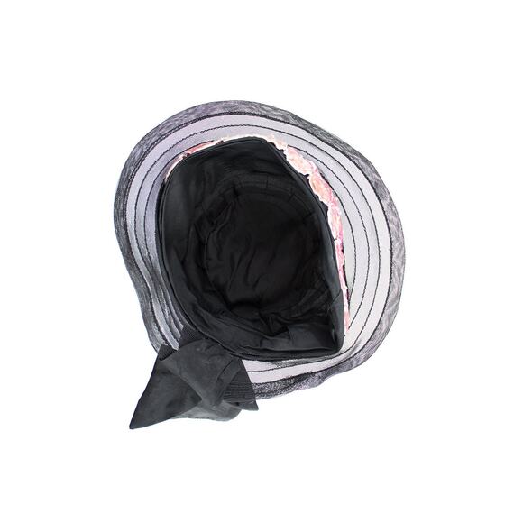 Vintage 1920s Cloche 20s Velvet Floral Black Woven Summer Evening Hat with Bow - Picture 8 of 10